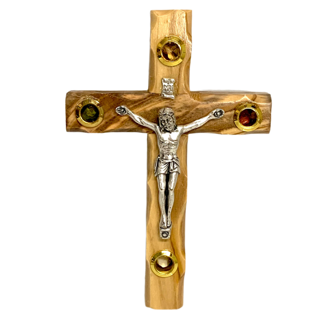 4.75" Rustic Olive Wood Crucifix with 4 Inserts