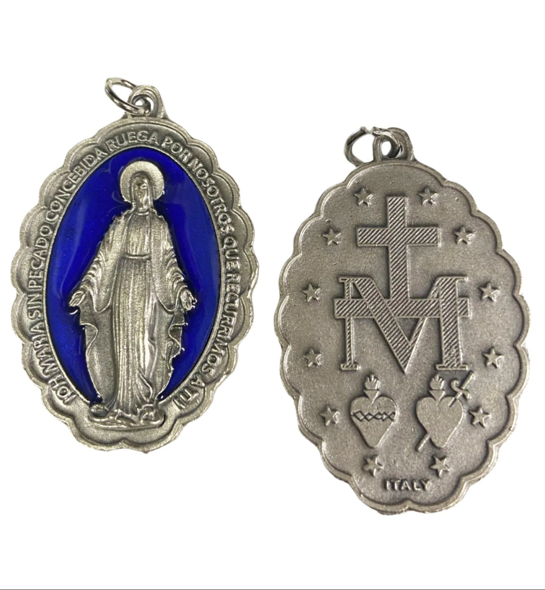 2.25" Miraculous Medal with Blue Enamel
