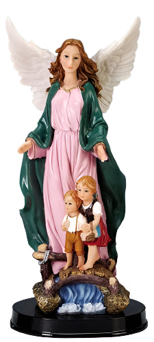 12" Wooden Base Guardian Angel Statue