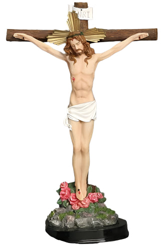 8" Wooden Base Crucifixion Statue