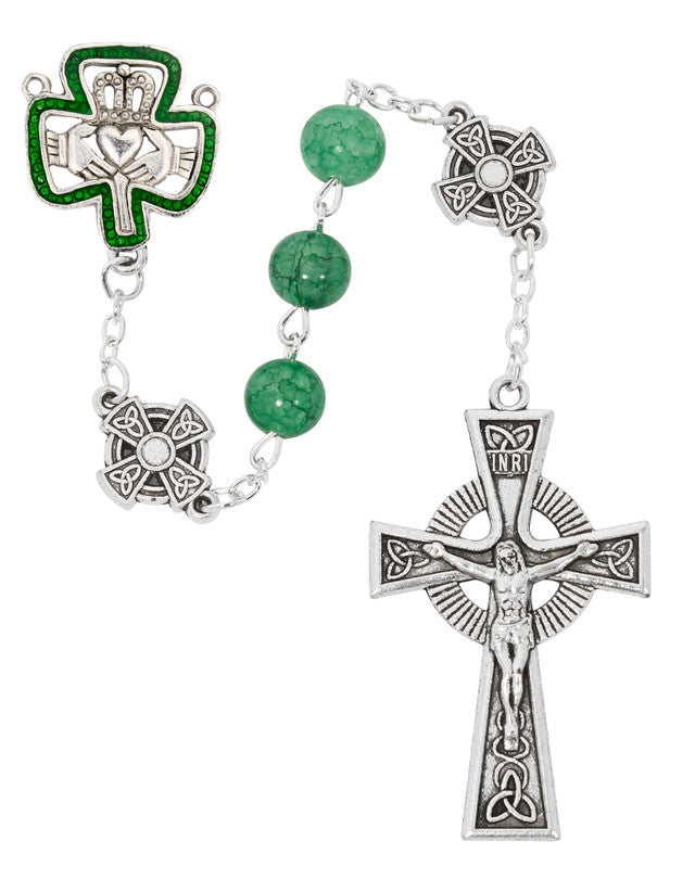 8MM Green Glass Bead Irish Rosary