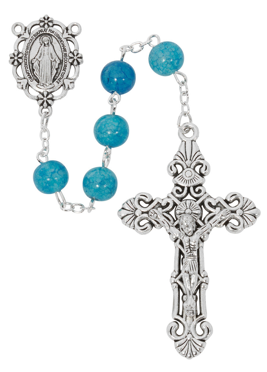 8MM Blue Glass Bead Rosary