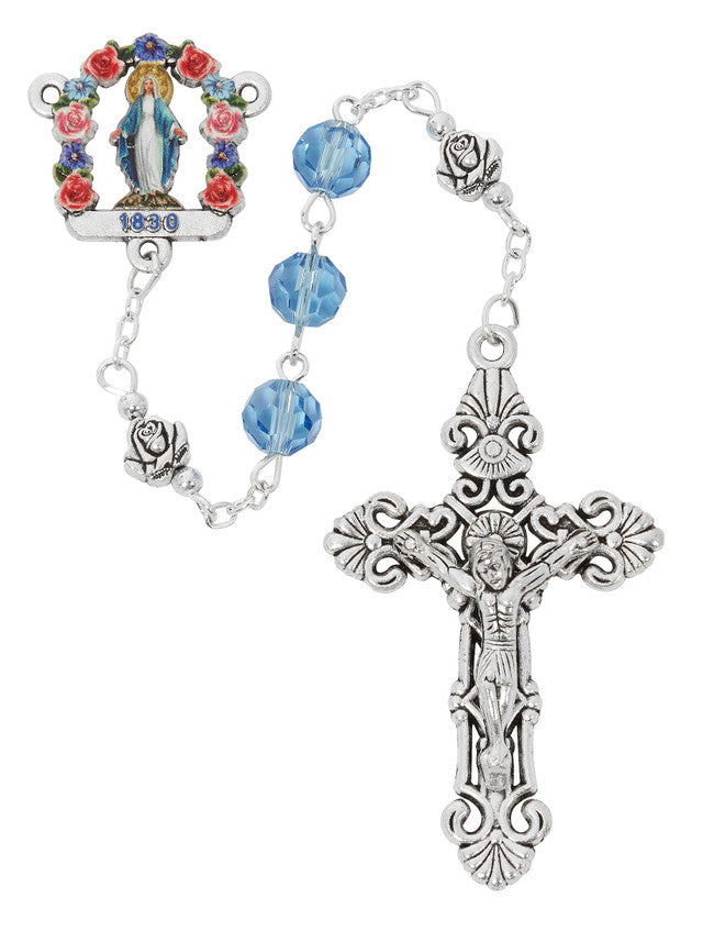 8MM Blue Glass Crystal Rosary with Multicolor Center