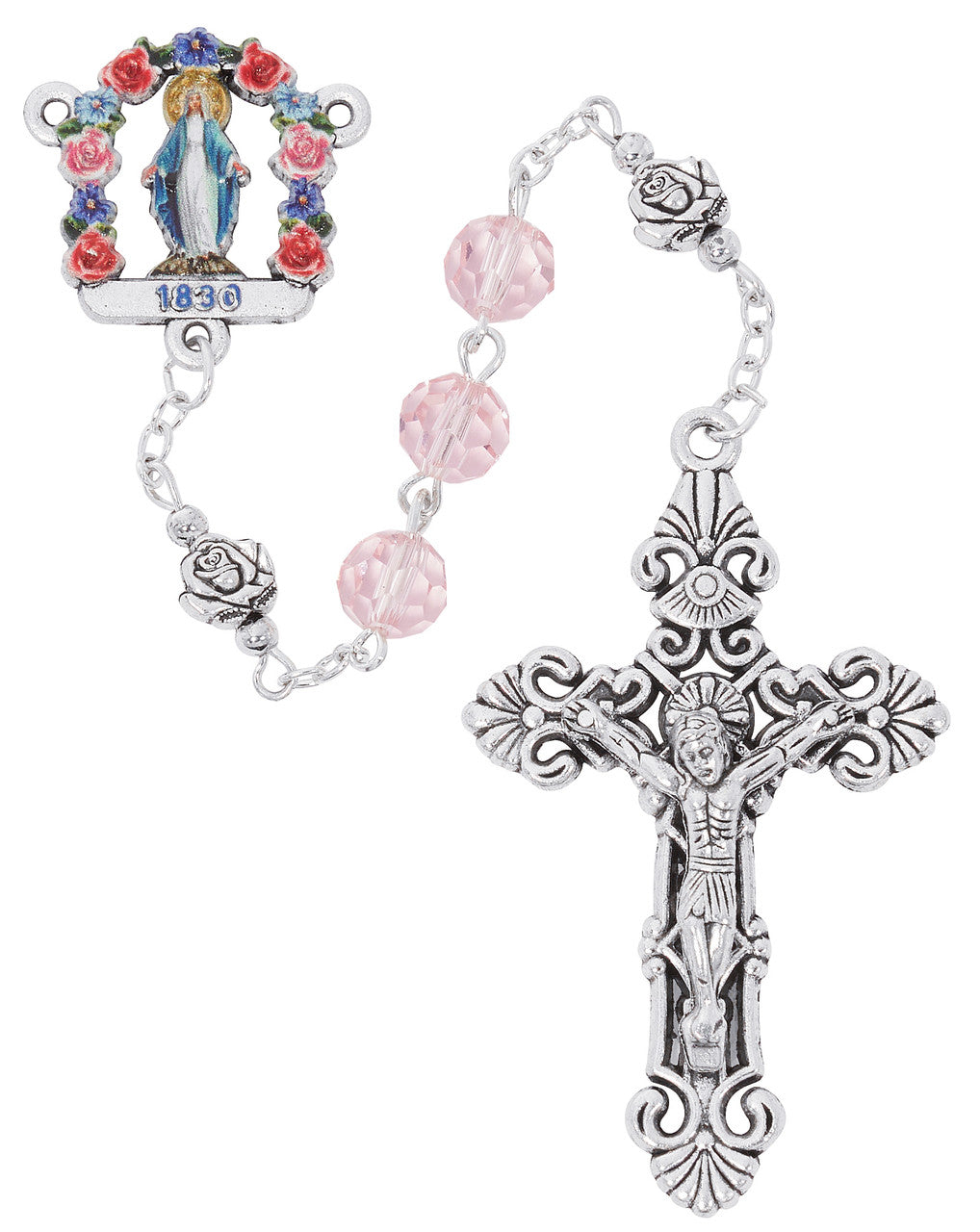 8MM Pink Glass Crystal Rosary with Multicolor Center