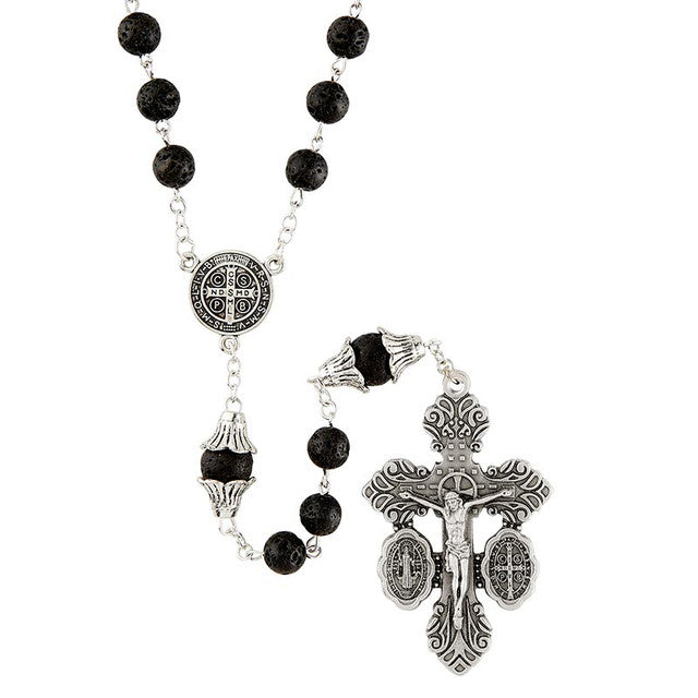 8mm Black Lava Stone St. Benedict Rosary