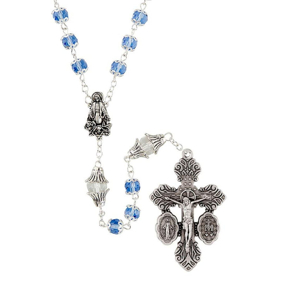 8mm Blue Crystal Miraculous Medal & Blessed Mother Rosary