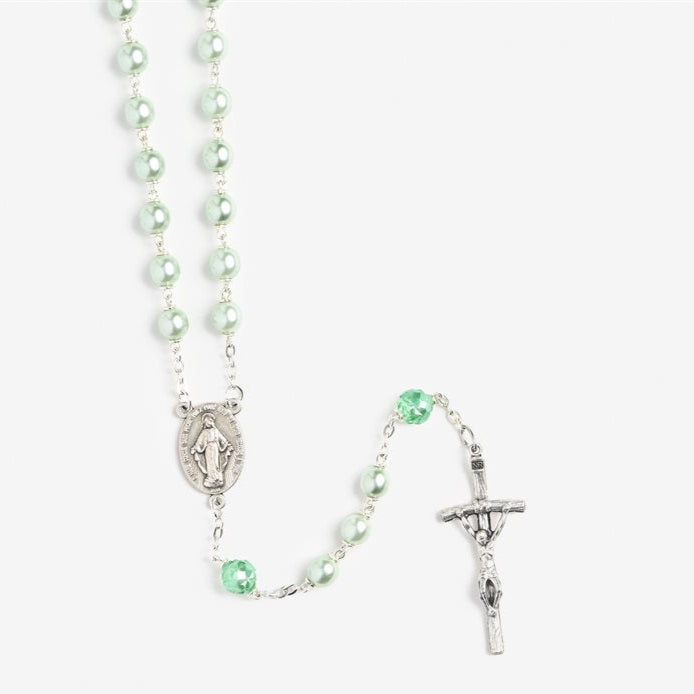 8mm Light Green Pearl Rosary "Year of Hope" Rosary