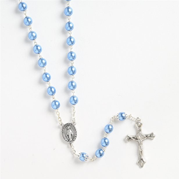 8mm Translucent Sky Blue Pearl Rosary