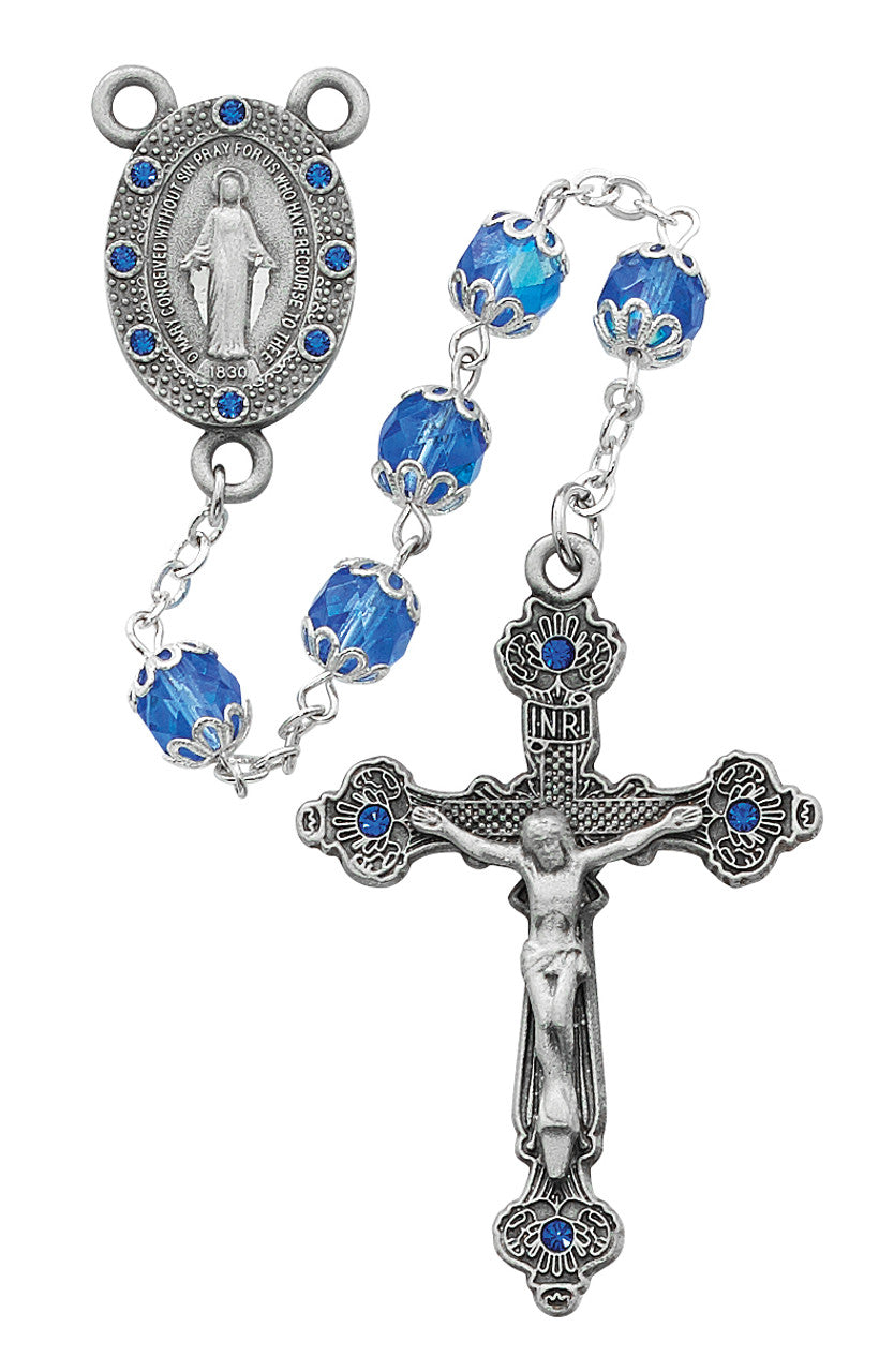 Pewter Capped Blue Stone Rosary