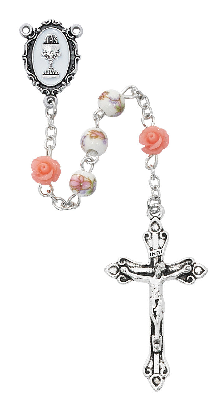 Pink Flower Communion Rosary