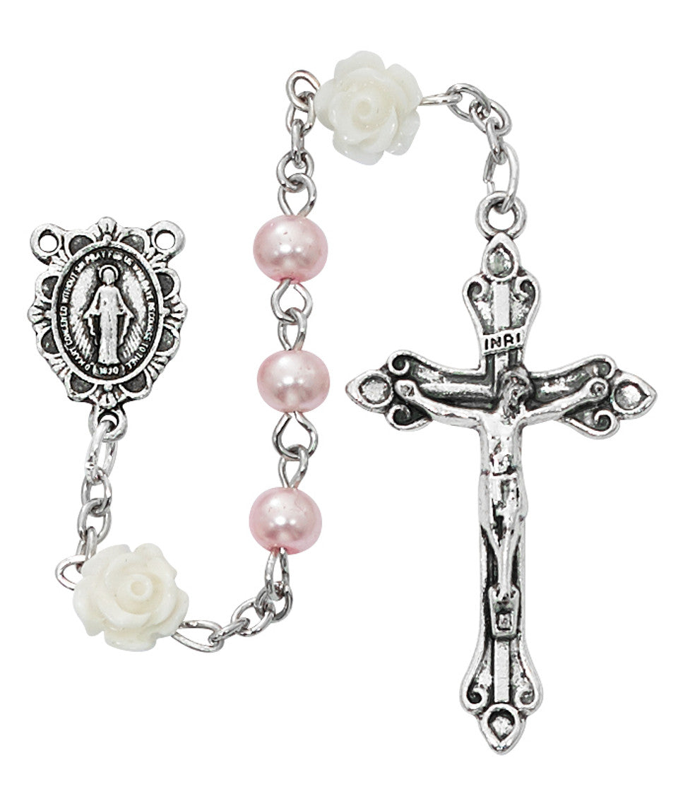 Pink and White Flower Beads Rosary