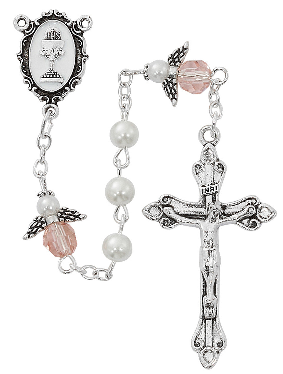 White Pearl Pink Angel Rosary