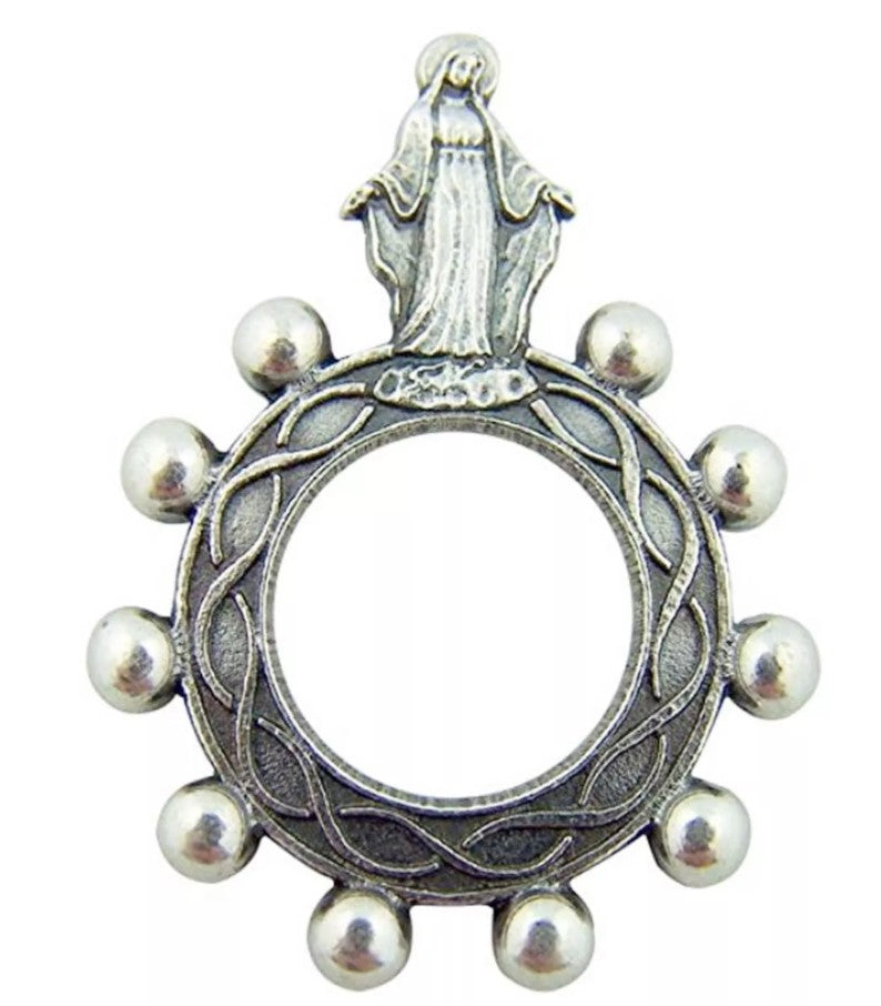 1.75" Silver Our Lady of Grace Finger Rosary