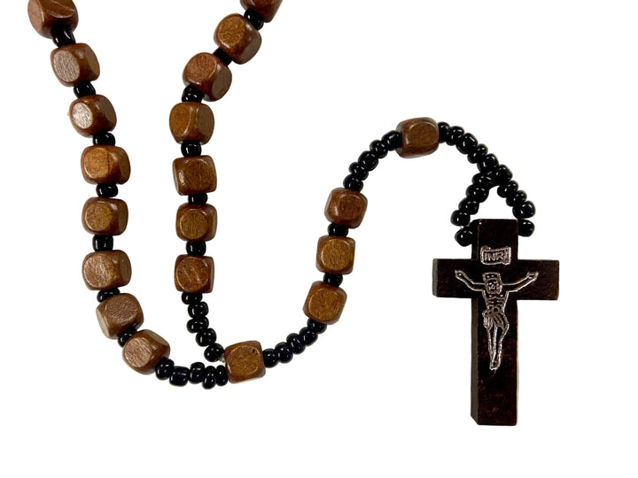7mm Square Wooden Bead Rosary