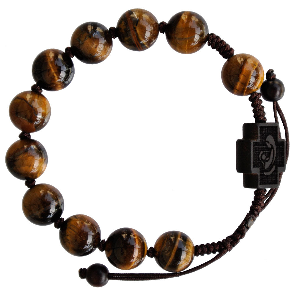 10mm Adjustable Tiger Eye & Jujube Wood Rosary Bracelet