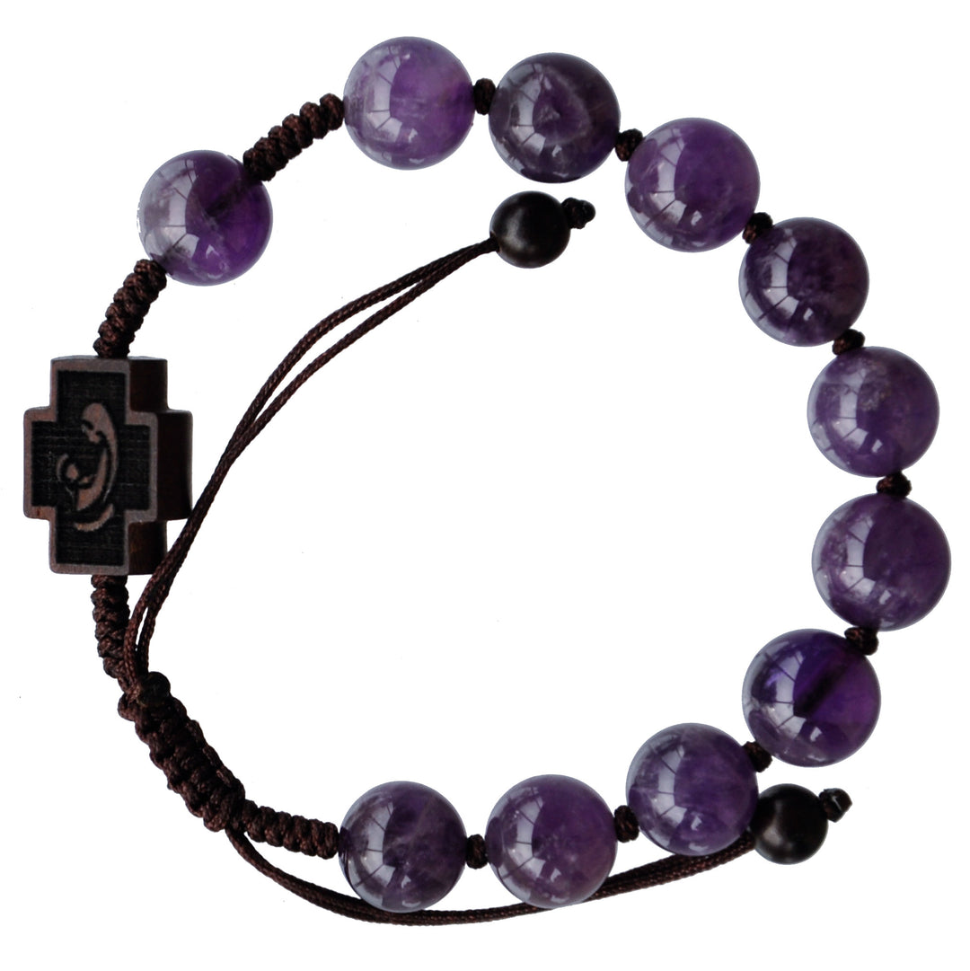 10mm Adjustable Amethyst & Jujube Wood Rosary Bracelet