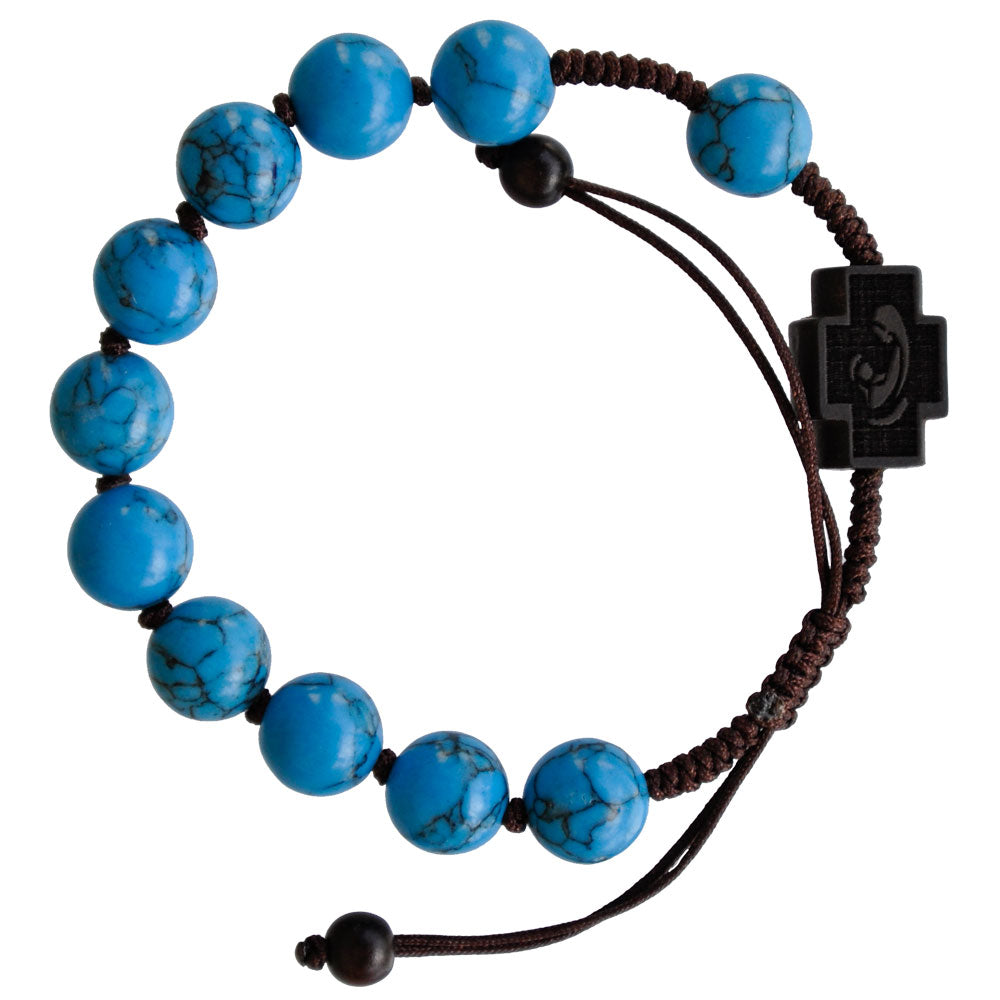 10mm Adjustable Turquoise & Jujube Wood Rosary Bracelet