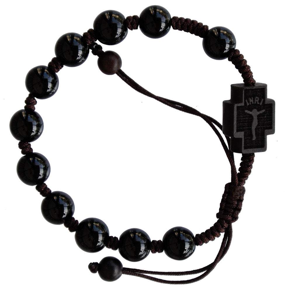 8mm Adjustable Black Onyx & Jujube Wood Rosary Bracelet