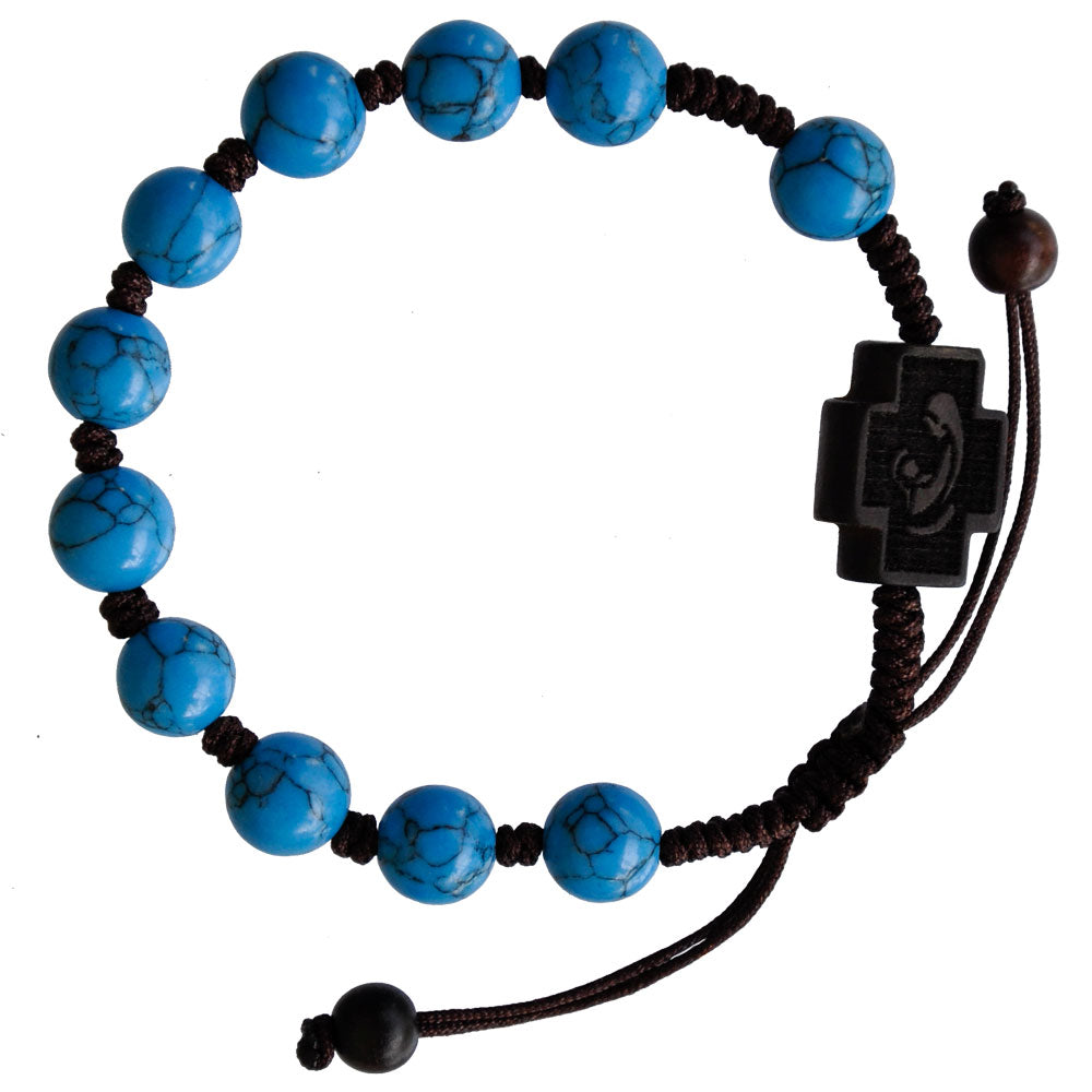 8mm Adjustable Turquoise & Jujube Wood Rosary Bracelet
