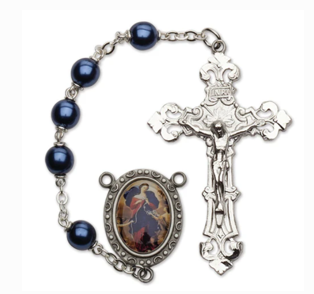 Metallic Blue Mary, Undoer of Knots Rosary