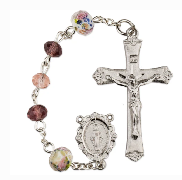 Pink & Purple Floral Crystal Rosary