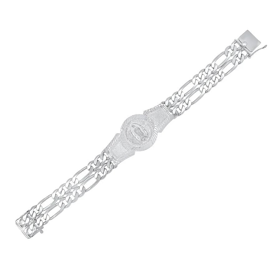 8" Sterling Silver Two Strand Figaro Our Lady of Guadalupe Bracelet