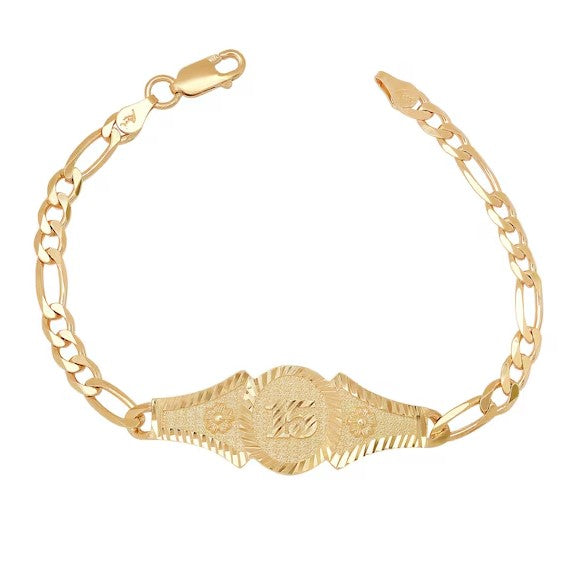 7" Gold Plated Sterling Silver Figaro Quinceañera Bracelet