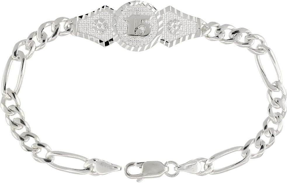 7" Sterling Silver Figaro Quinceañera Bracelet