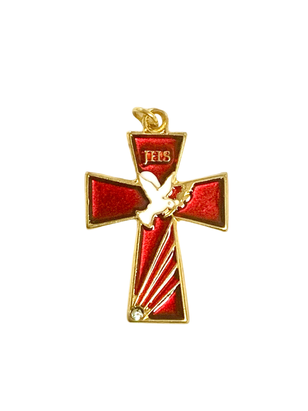 1.75" Red Enamel Holy Spirit Confirmation Cross Charm