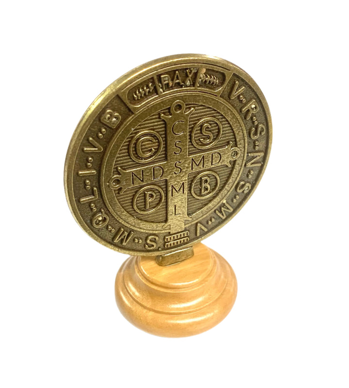 2" Bronze St. Benedict Medal with Olive Wood Base