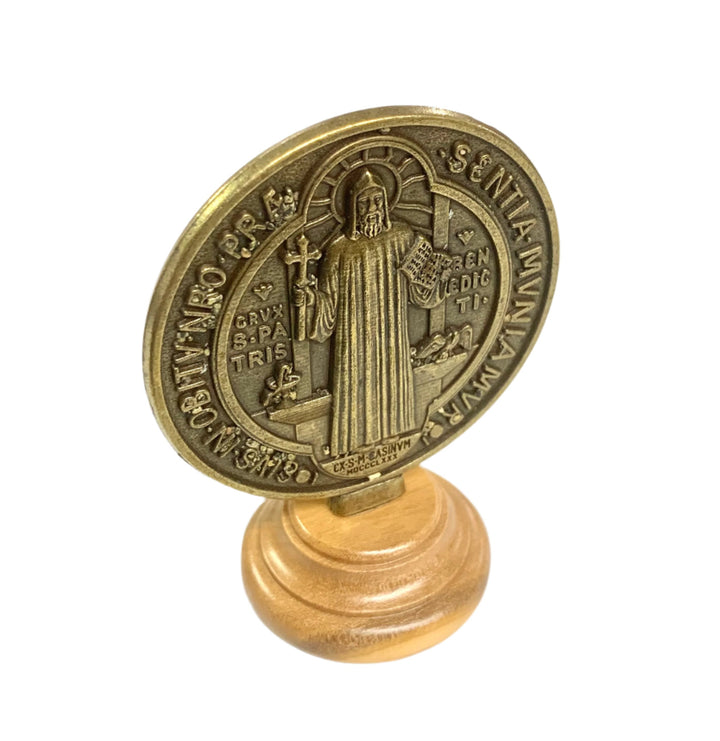 2" Bronze St. Benedict Medal with Olive Wood Base