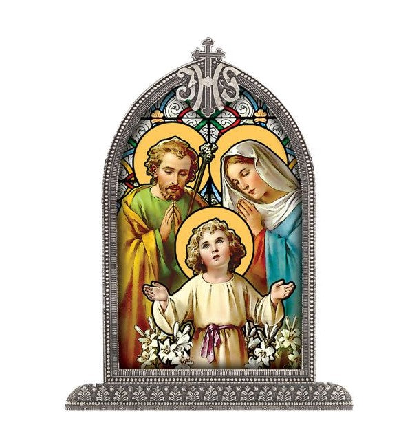6.5" Holy Family Silver Stain Glass Arch Plaque