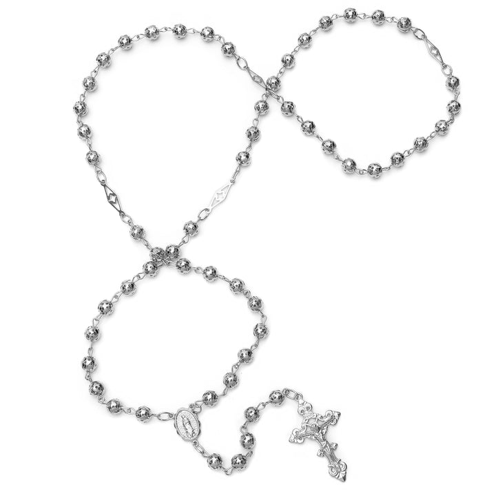 6mm Rhodium Plated Sterling Silver Our Lady of Guadalupe Rosary