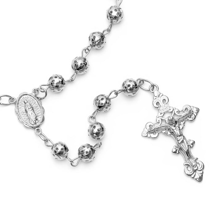 6mm Rhodium Plated Sterling Silver Our Lady of Guadalupe Rosary