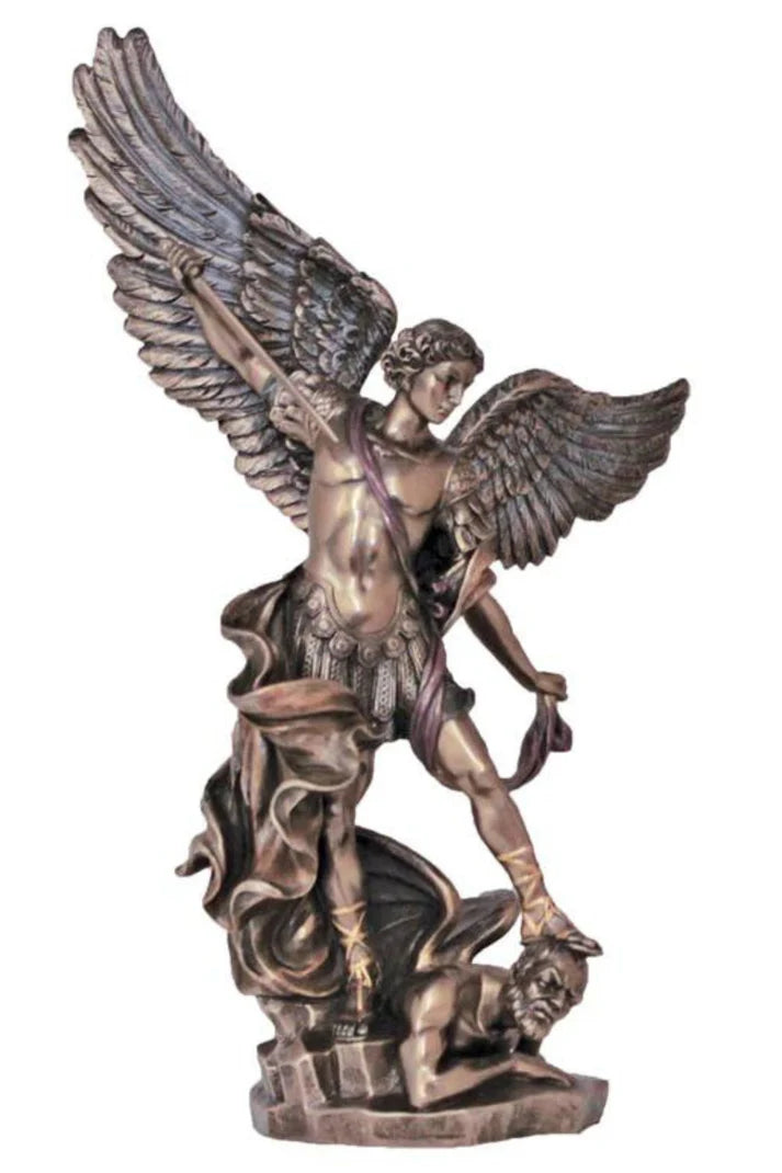 14.5" Bronze St. Michael Standing Over Demon Statue