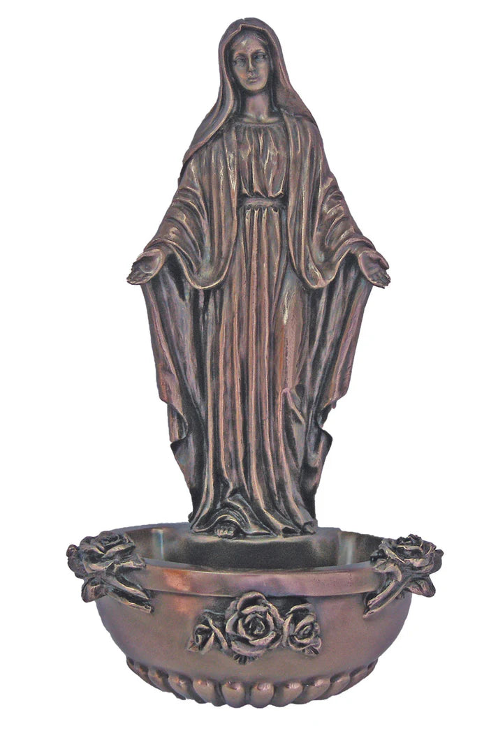 7.5" Our Lady of Grace Bronze Holy Water Font