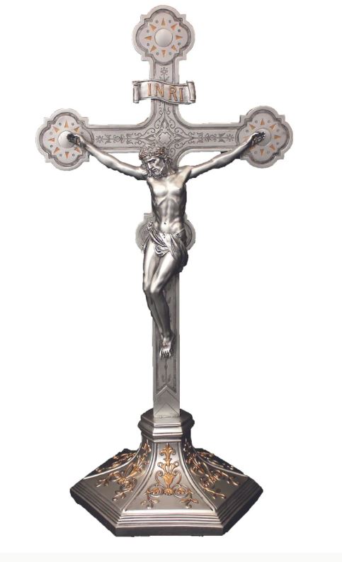 22.5" Standing Pewter Ornate Crucifix