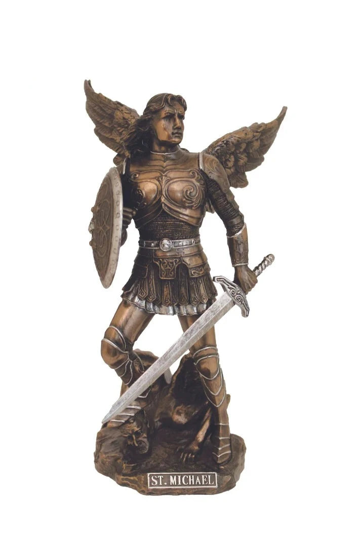 Archangel Michael Bronze Statue with Pewter Style Trim