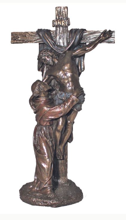 11.5" Bronze Christ with St. Francis Crucifixion Statue
