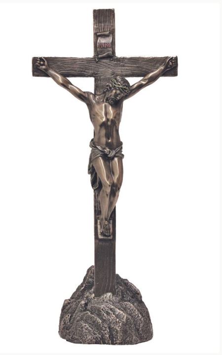 13" Bronze Crucifix in a Rock Base