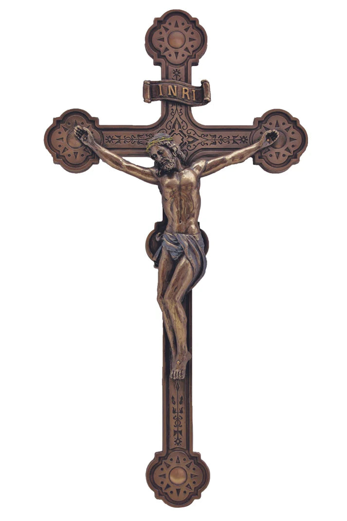 14" Bronze Ornate Wall Crucifix
