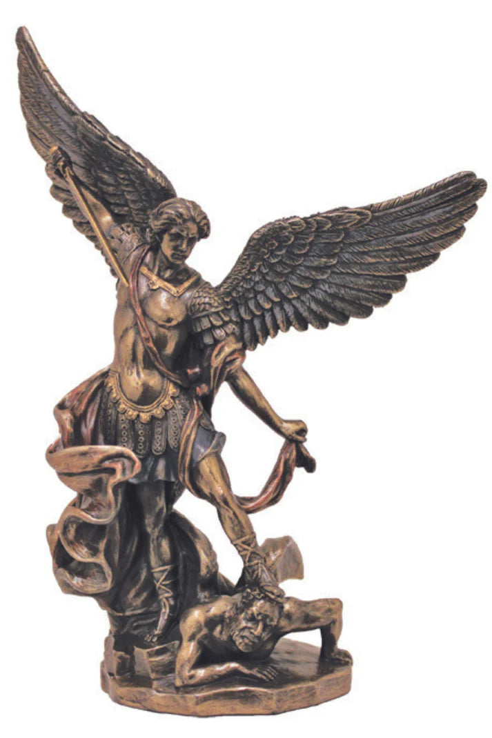 8" Bronze St. Michael Standing Over Demon Statue