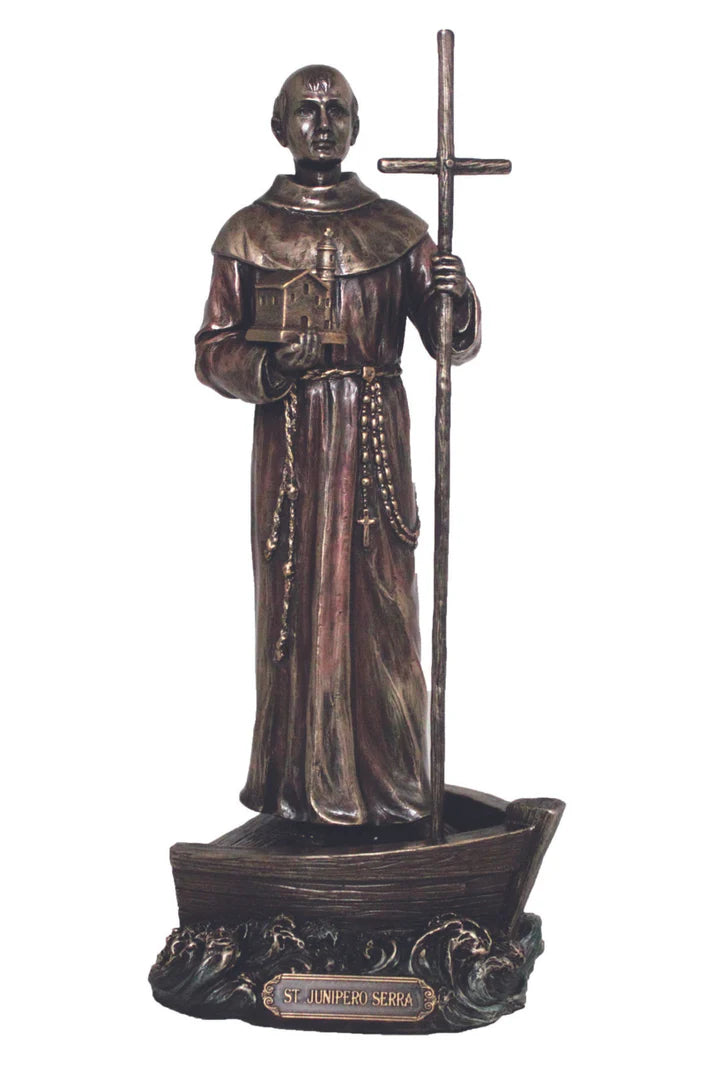 Lightly Hand-painted St. Junipero Serra Bronze Statue