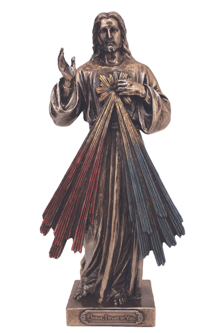 8" Lightly Hand-painted Divine Mercy Bronze Statue