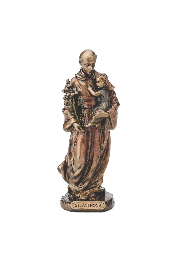 3.25" St. Anthony and child in lightly hand-painted cold cast bronze