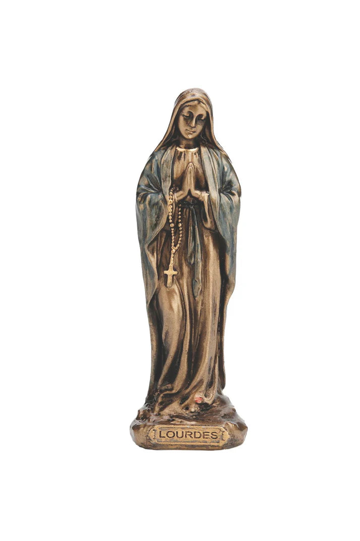 3.25" Our Lady of Lourdes in lightly hand-painted cold cast bronze