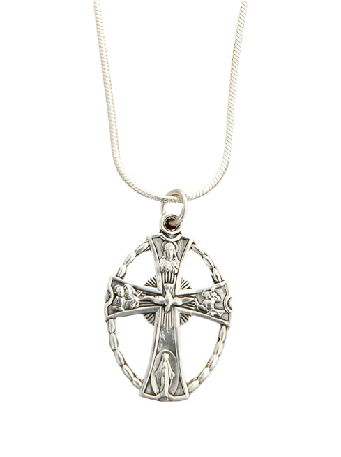 Sterling Silver Necklace with Four Way Holy Spirit Medal