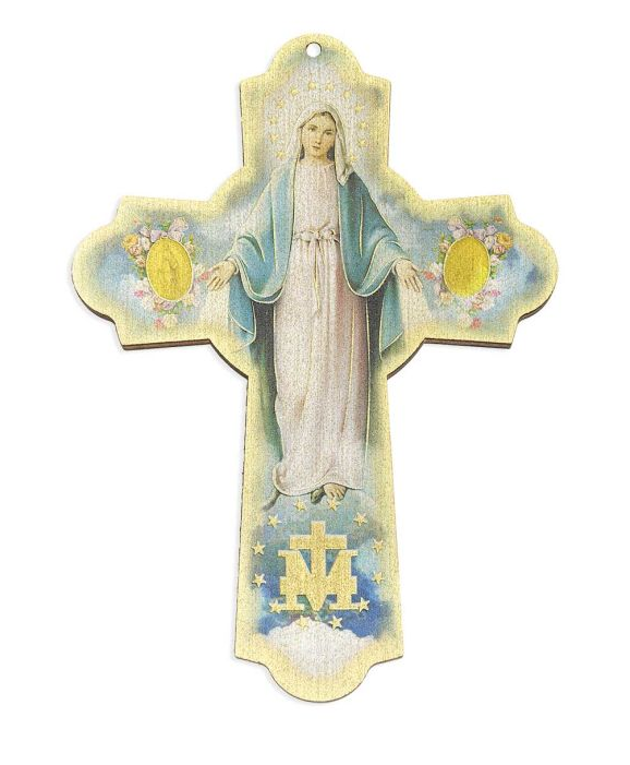 6" Our Lady of the Miraculous Medal Wooden Wall Cross