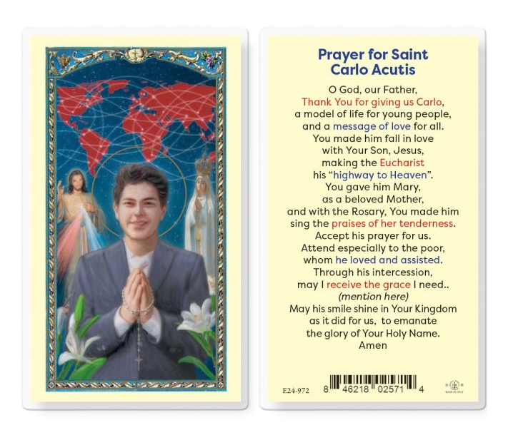 Saint Carlo Acutis Laminated Holy Card
