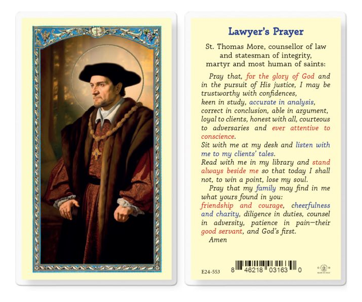 Saint Thomas More - Lawyer's Prayer Holy Card